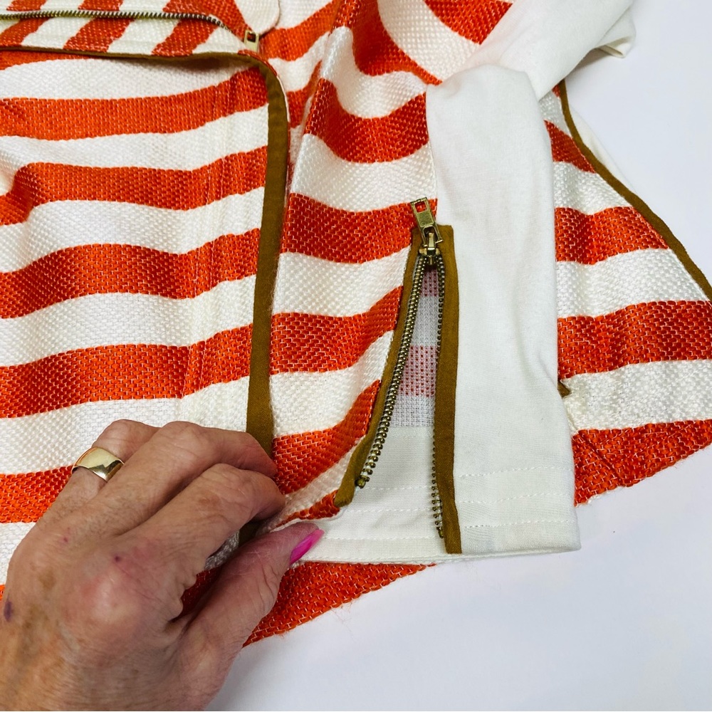 Gibson Latimer Striped Jacket Moto Jacket Orange/Coral Beige Medium Zip Front - Picture 16 of 16